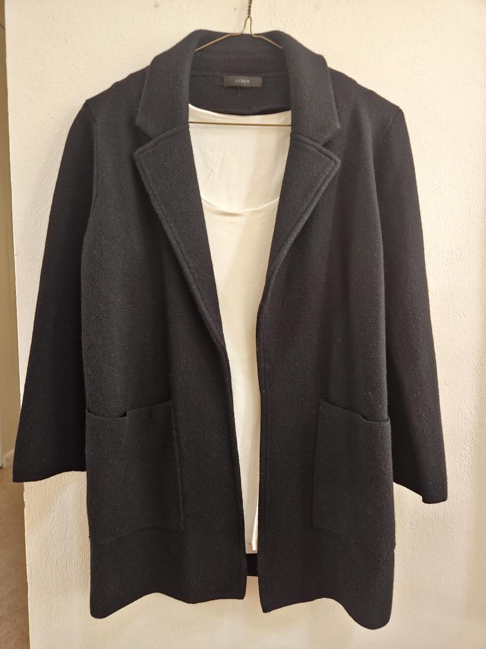 J.Crew Open Front Merino Wool Sweater Blazer Cardigan Black Size S